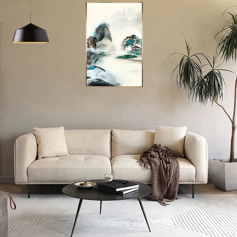 Modern Style Solid Wood Base Namib & Velvet White Rectangular Sofa