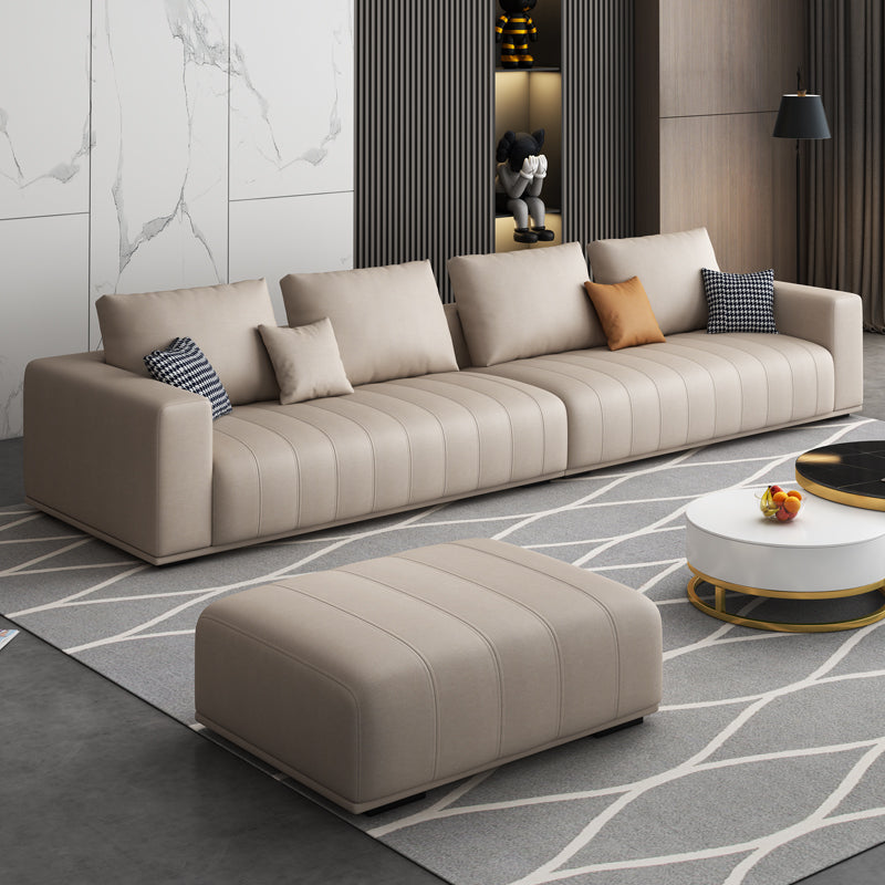 Modern Faux Leather Tuxedo Arm Standard Sofa with Bolster Pillows for Living Room