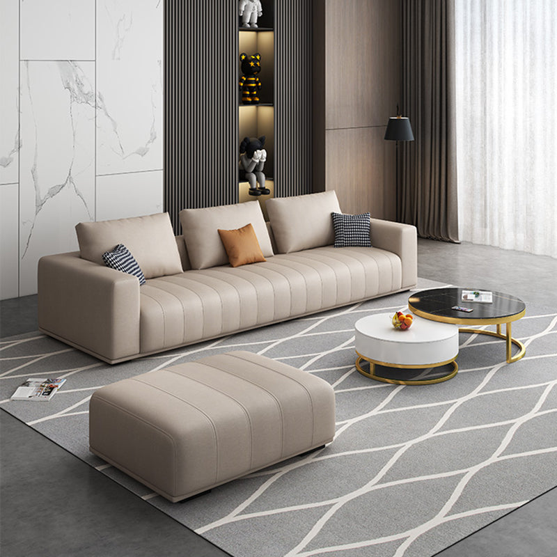 Modern Faux Leather Tuxedo Arm Standard Sofa with Bolster Pillows for Living Room