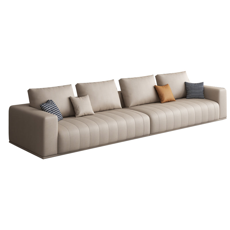 Modern Faux Leather Tuxedo Arm Standard Sofa with Bolster Pillows for Living Room