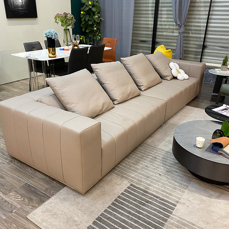 Modern Faux Leather Tuxedo Arm Standard Sofa with Bolster Pillows for Living Room