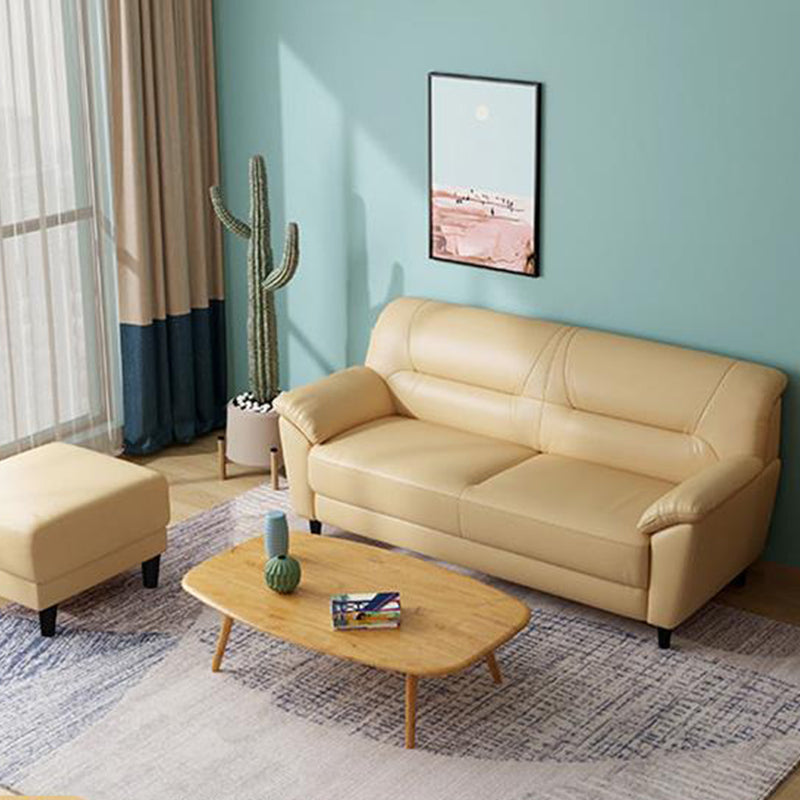 Leather Modern 3-seat Pillow Top Arm Sofa 70.87"/55.12" W Sewn Pillow Back Sofa