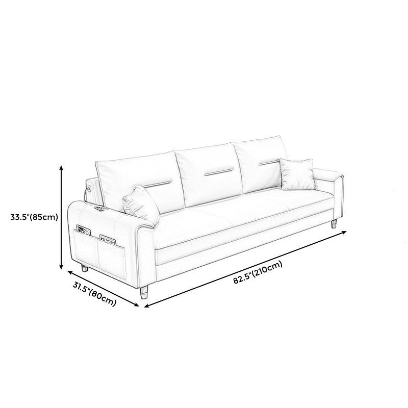 Nordic Leather Sofa with Bolster Pillows Single Cushion Seat Square Arm for Living Room