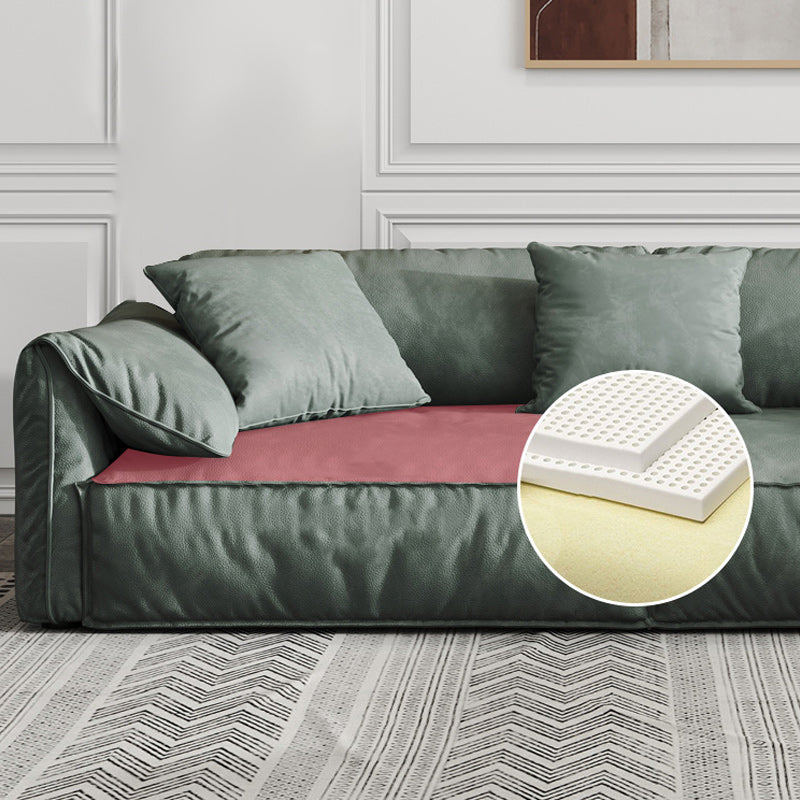 Green Contemporary Faux Leather Pillow Top Arm Standard Sofa with Loose Back