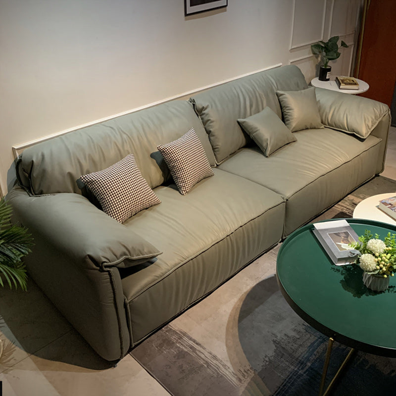 Green Contemporary Faux Leather Pillow Top Arm Standard Sofa with Loose Back