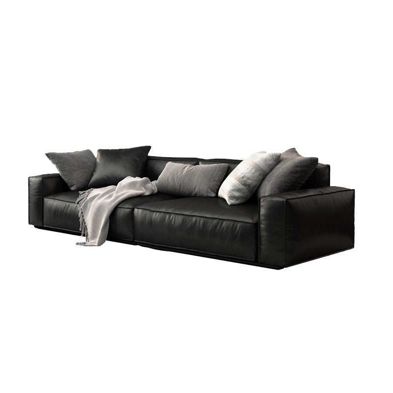 26.38" H Genuine Leather Square Arm Modern Sofa with Storage Black Standard Sofa