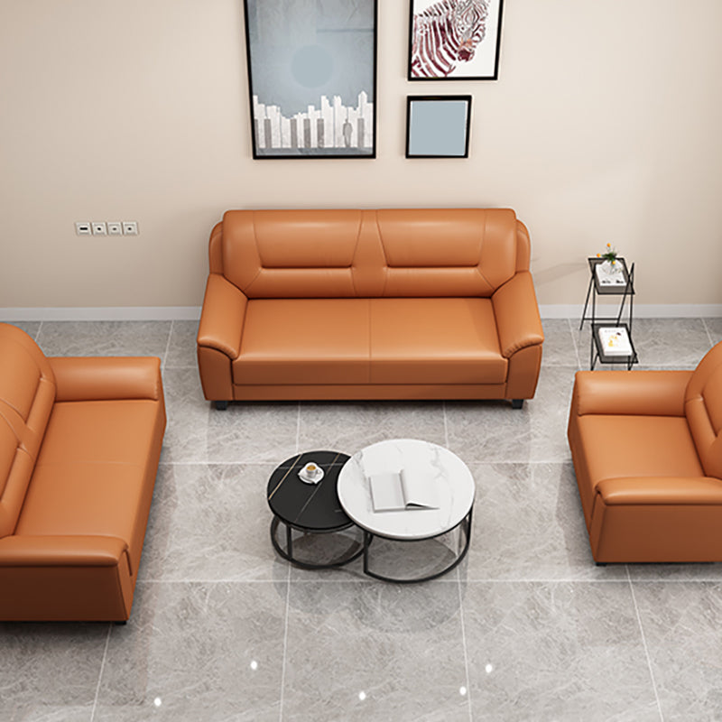 31.50" H Faux Leather Pillow Top Arm Sofa with Cushions for Living Room