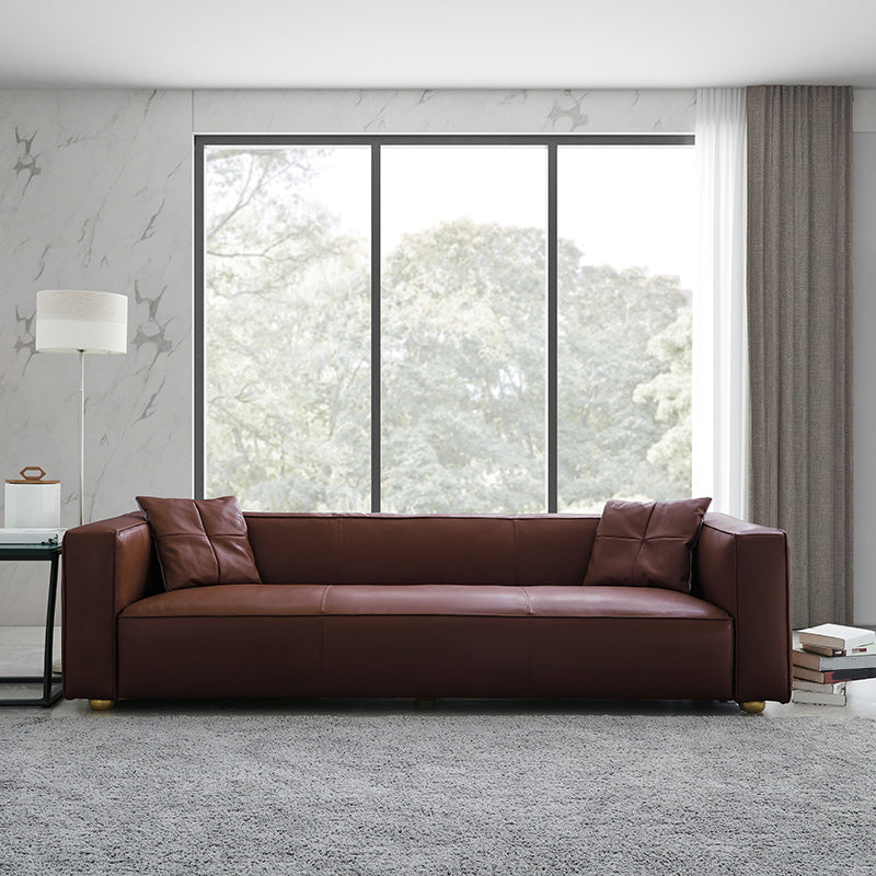 24.80"H Genuine Leather Square Arm Sofa with Tight Back for Living Room