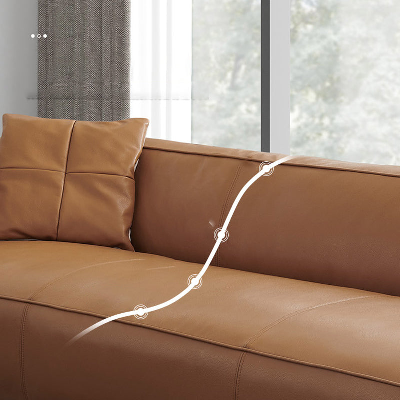 24.80"H Genuine Leather Square Arm Sofa with Tight Back for Living Room