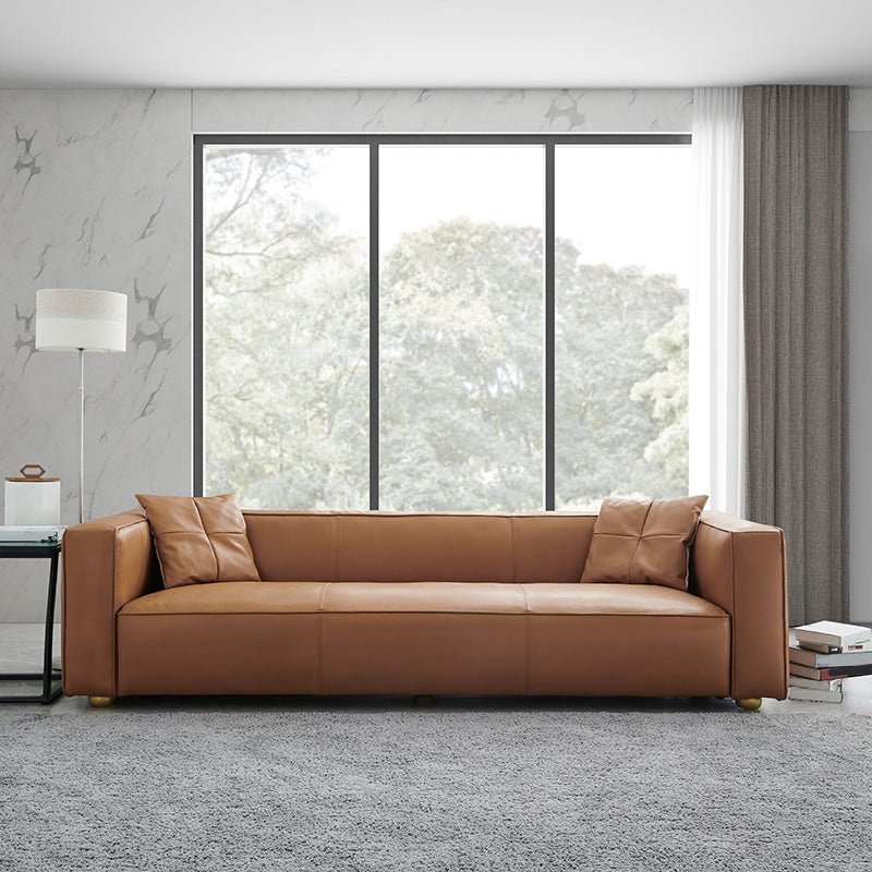24.80"H Genuine Leather Square Arm Sofa with Tight Back for Living Room
