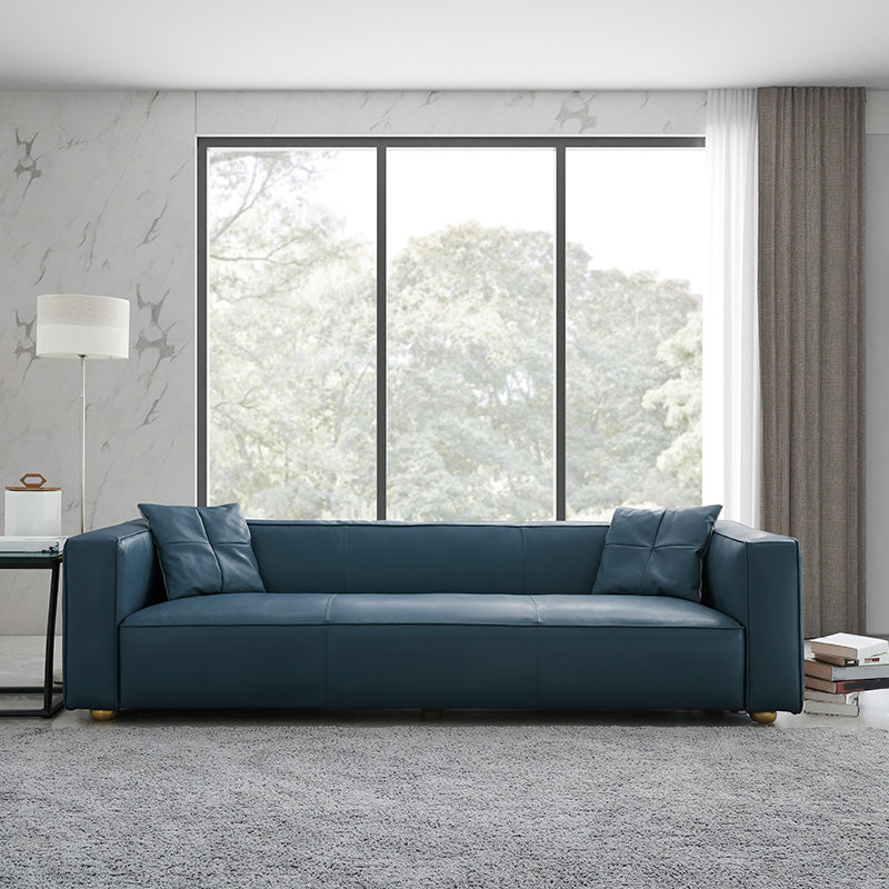 24.80"H Genuine Leather Square Arm Sofa with Tight Back for Living Room