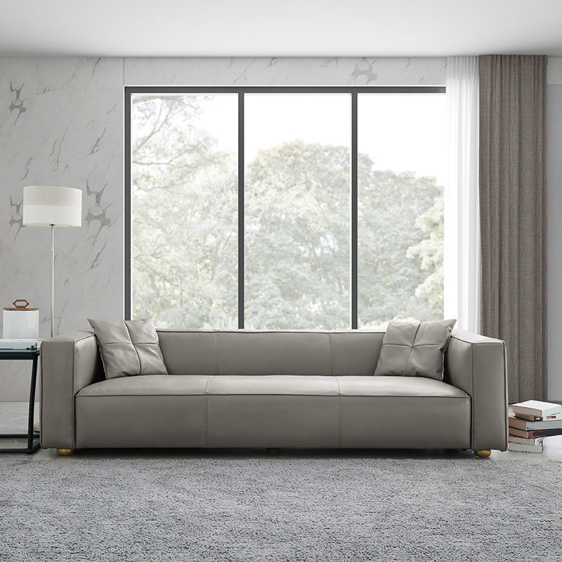 24.80"H Genuine Leather Square Arm Sofa with Tight Back for Living Room