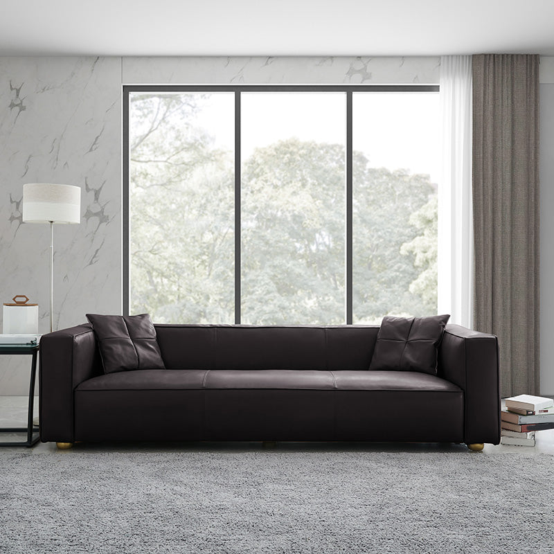 24.80"H Genuine Leather Square Arm Sofa with Tight Back for Living Room