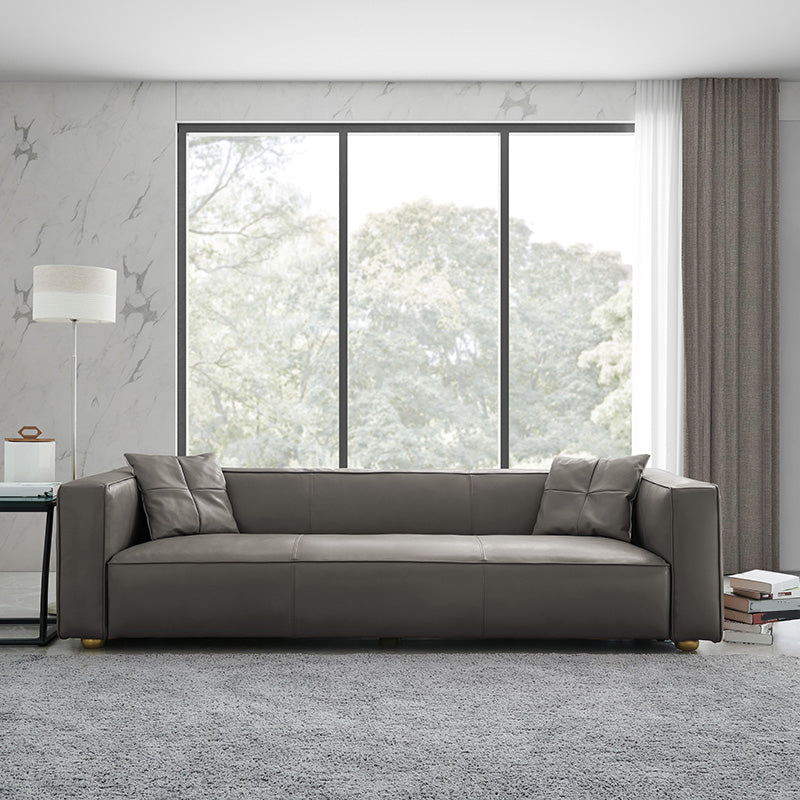 24.80"H Genuine Leather Square Arm Sofa with Tight Back for Living Room