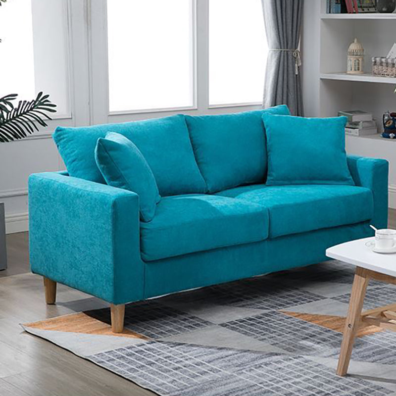 Modern Sofa Couch Wooden Base Solid Color Fabric Loveseat Square Arm Sofa for Living Room
