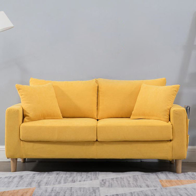 Modern Sofa Couch Wooden Base Solid Color Fabric Loveseat Square Arm Sofa for Living Room