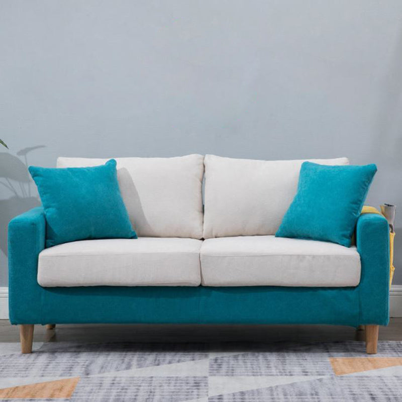 Modern Sofa Couch Wooden Base Solid Color Fabric Loveseat Square Arm Sofa for Living Room
