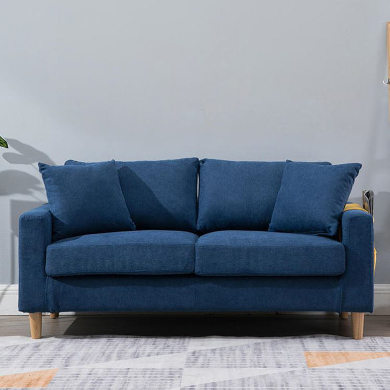 Modern Sofa Couch Wooden Base Solid Color Fabric Loveseat Square Arm Sofa for Living Room