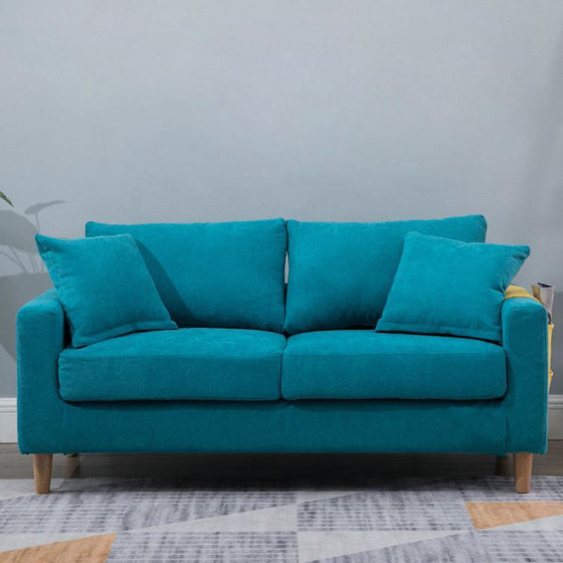 Modern Sofa Couch Wooden Base Solid Color Fabric Loveseat Square Arm Sofa for Living Room