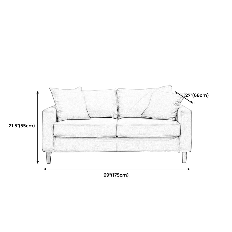 Modern Sofa Couch Wooden Base Solid Color Fabric Loveseat Square Arm Sofa for Living Room
