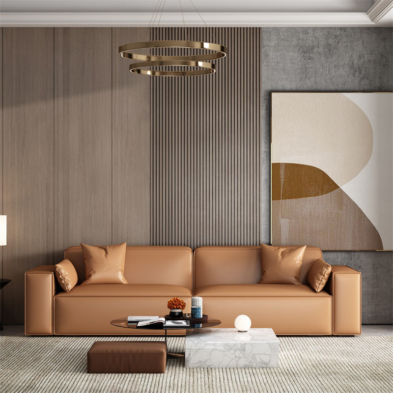 Faux Leather Modern Standard Sofa 37"W Square Arm Sofa Sofa Living Room