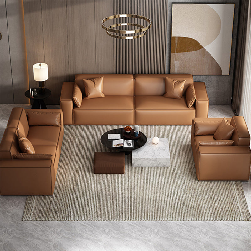 Faux Leather Modern Standard Sofa 37"W Square Arm Sofa Sofa Living Room