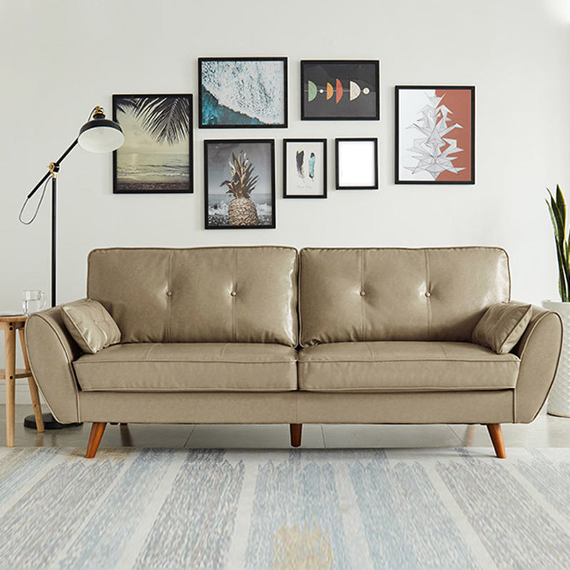 33.46" H Faux Leather Flared Arm Sofa with 2 Pillows Tufted Back Sofa