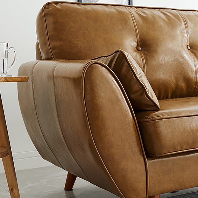 33.46" H Faux Leather Flared Arm Sofa with 2 Pillows Tufted Back Sofa