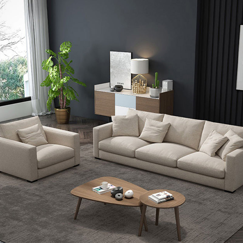 Square Armrest Latex/sponge Padded Fabric Design Wood Base Sofa
