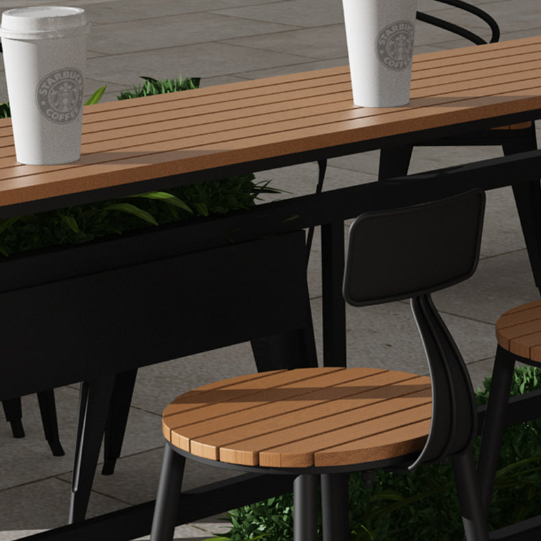 Tavolo da bar in stile moderno in legno massiccio e tavolo da bar per caffetteria di base di ferro nera