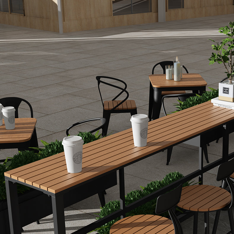 Tavolo da bar in stile moderno in legno massiccio e tavolo da bar per caffetteria di base di ferro nera