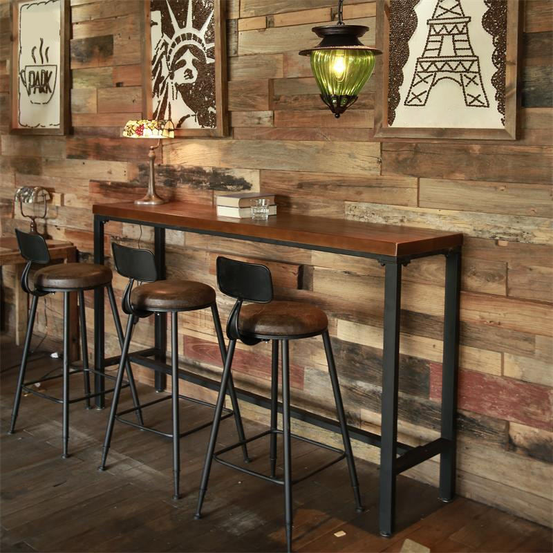 Table de bar à style moderne marron et table de bar à café en fer noir en fer noir