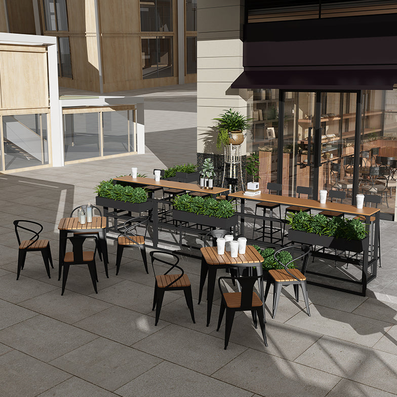 Moderne stijl bruine balk tafel dennenhout en ijzeren buitbar tafel