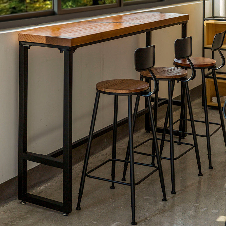 Table de bar de style moderne en bois massif et table de bar à café brun en fer