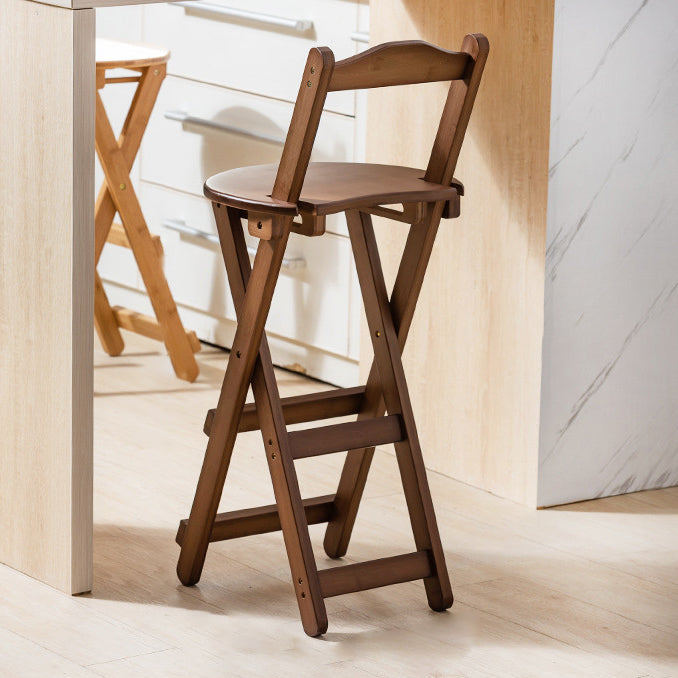 Modern Armless Backrest Counter Stool Wood Study Bar Stool with Wooden Seat and Pedal