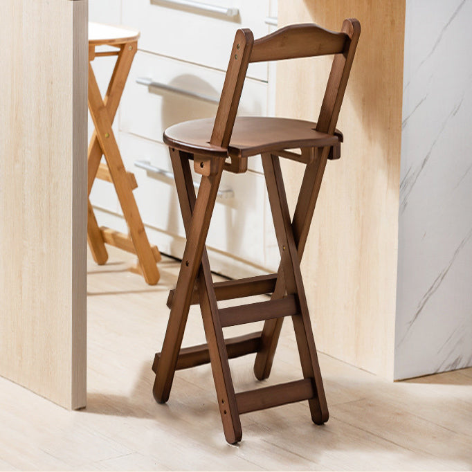 Modern Armless Backrest Counter Stool Wood Study Bar Stool with Wooden Seat and Pedal