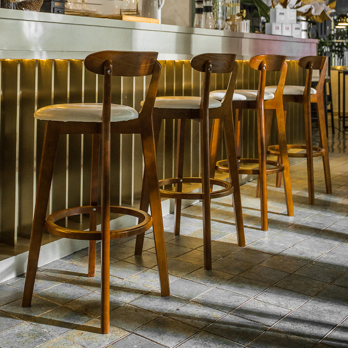 Modern Armless Backrest Counter Stool Wood Bar Stool with Cushion and Pedal