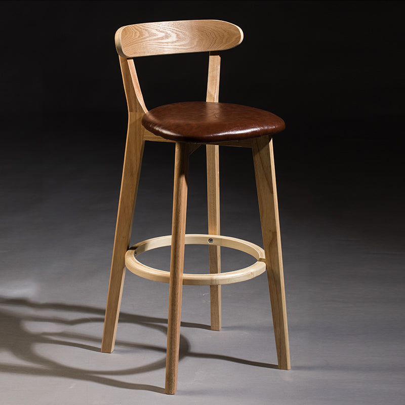 Modern Armless Backrest Counter Stool Wood Bar Stool with Cushion and Pedal