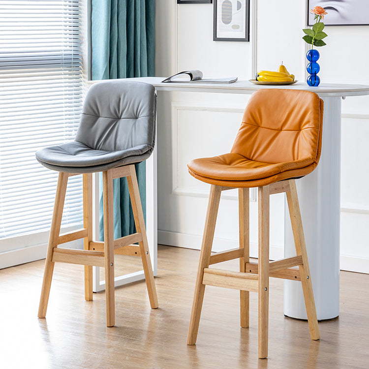 Modern Armless Backrest Counter Stool Wood Milk Tea Shop Bar Stool with Leather Cushion