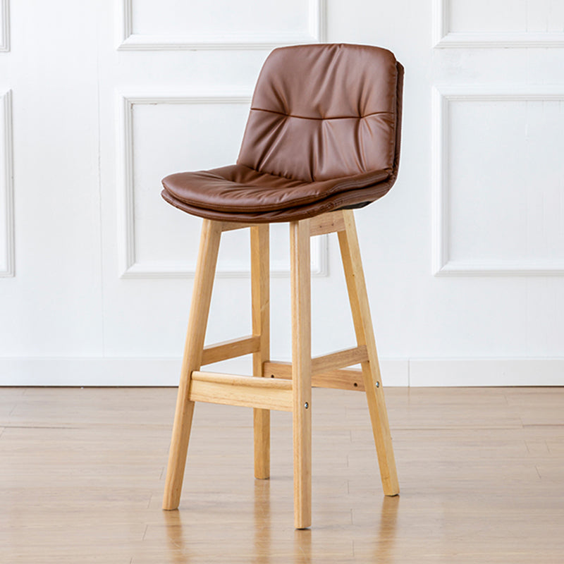 Modern Armless Backrest Counter Stool Wood Milk Tea Shop Bar Stool with Leather Cushion
