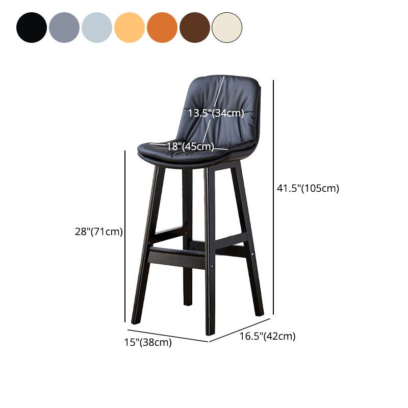 Modern Armless Backrest Counter Stool Wood Milk Tea Shop Bar Stool with Leather Cushion