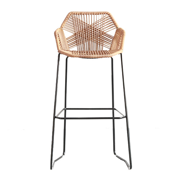 Moderne Armlehre Rückenlehne Theke Stuhl Iron Balcony Barhocker mit Rattansitz und Pedal