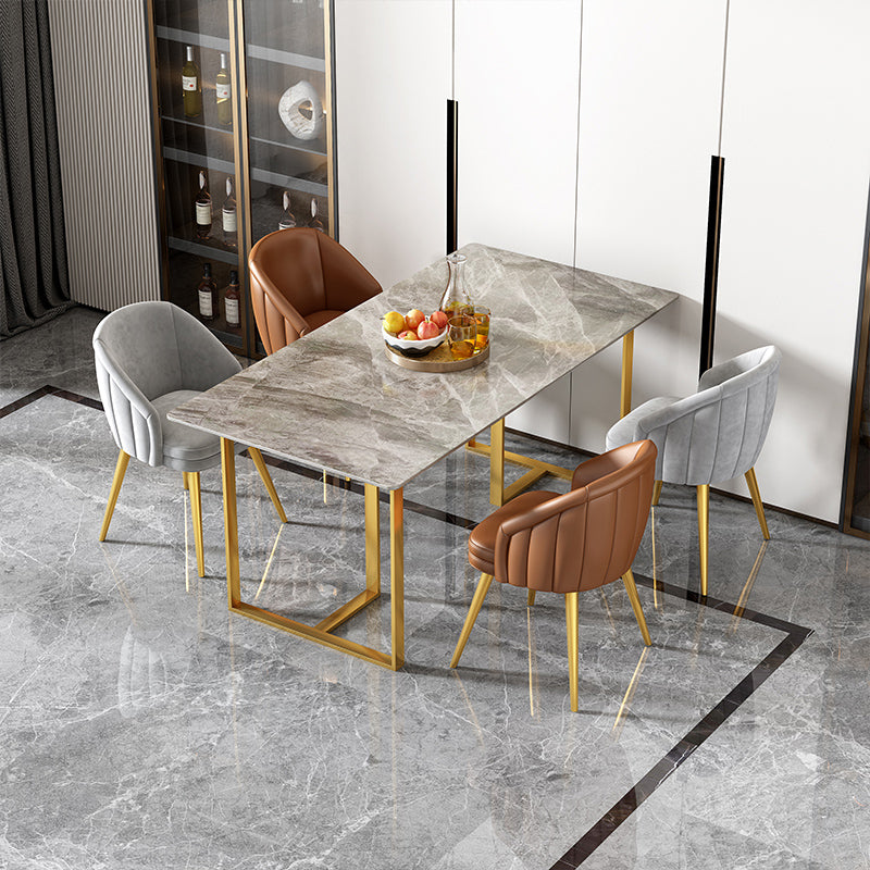 1/4/5 Pieces Luxury Rectangle Dining Set Sintered Stone Dining Table with Leather Chairs