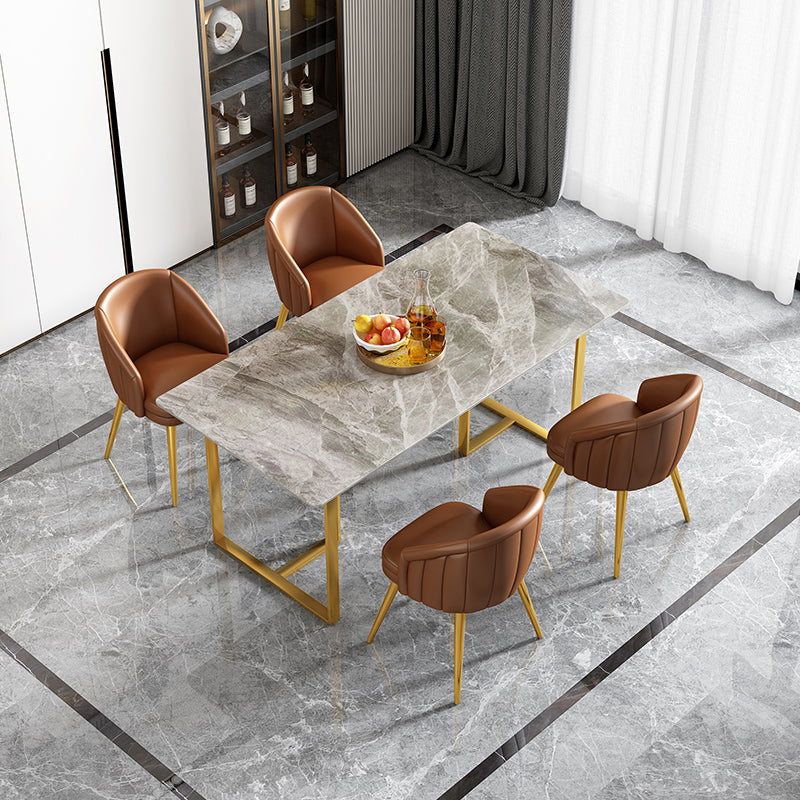 1/4/5 Pieces Luxury Rectangle Dining Set Sintered Stone Dining Table with Leather Chairs