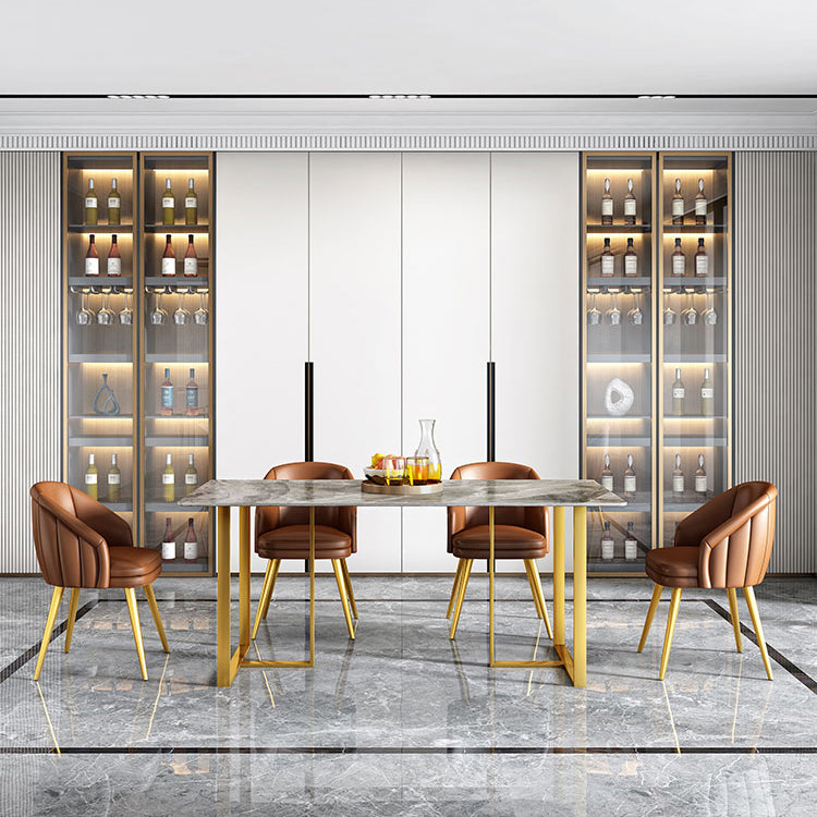 1/4/5 Pieces Luxury Rectangle Dining Set Sintered Stone Dining Table with Leather Chairs