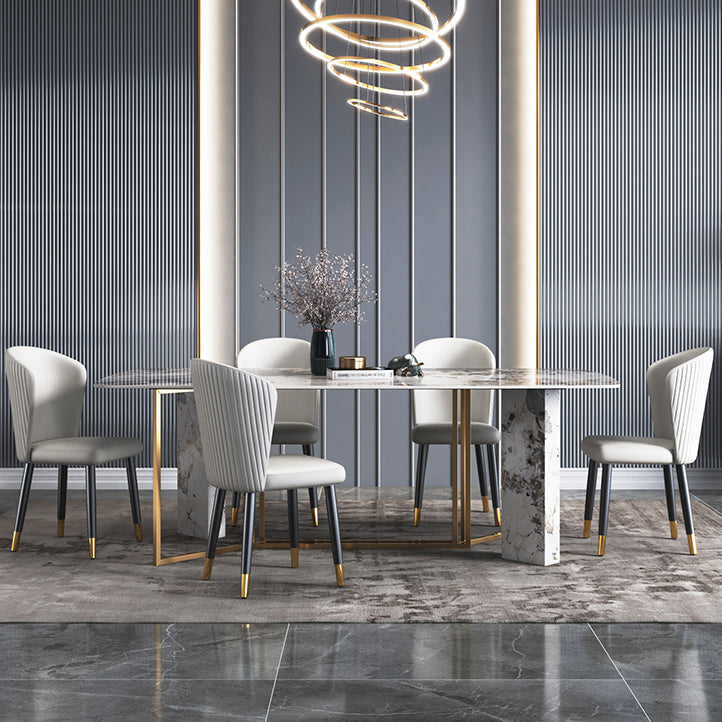 Glam Style 1/4/5/6/7 Pieces Dining Set Rectangle Sintered Stone Dining Table Set