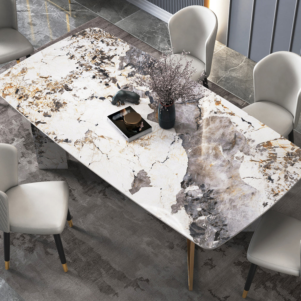 Glam Style 1/4/5/6/7 Pieces Dining Set Rectangle Sintered Stone Dining Table Set