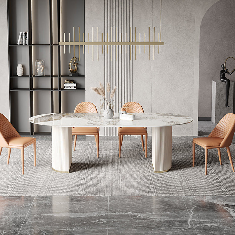 Mesa de comedor de lujo tradicional con muebles de pedestal doble ovalado para el hogar