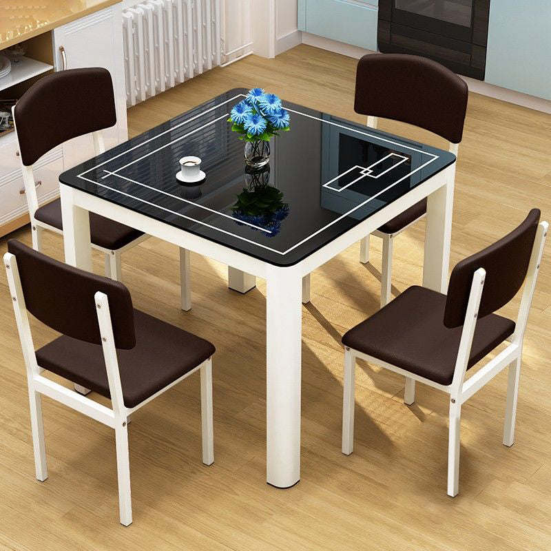 Mesa de comedor cuadrada de estilo industrial, mesa de comedor de vidrio con 4 patas