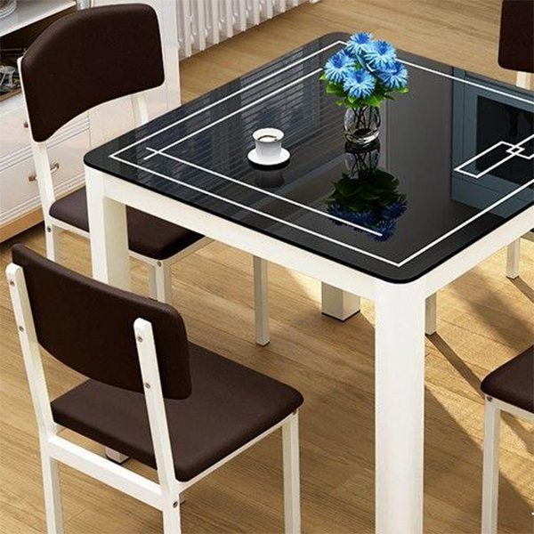 Mesa de comedor cuadrada de estilo industrial, mesa de comedor de vidrio con 4 patas